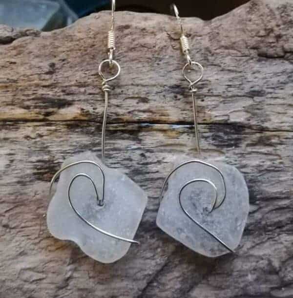 White Seaglass Wave Earrings
