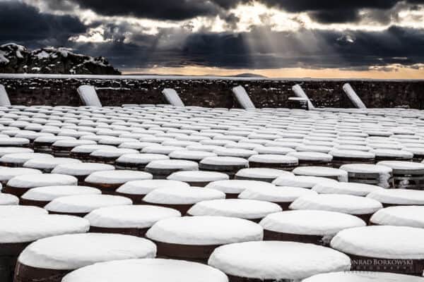 Snow Covered Whisky Barrels - handmade by Konrad Borkowski