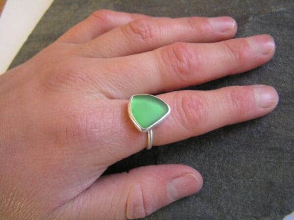 Green Sea glass Ring Handmade in Recycled Sterling Silver - handmade by Hazel's Sea Jewellery (view 5)