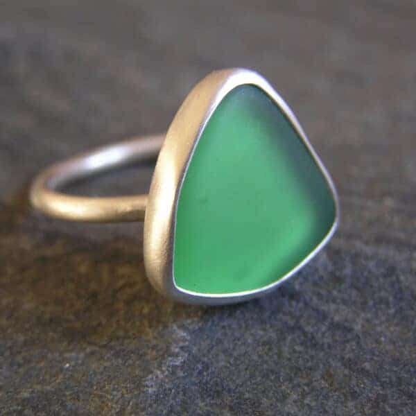 Green Sea glass Ring Handmade in Recycled Sterling Silver - handmade by Hazel's Sea Jewellery (view 3)
