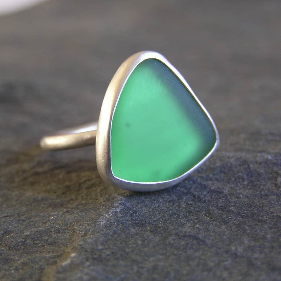 Green Sea glass Ring Handmade in Recycled Sterling Silver - handmade by Hazel