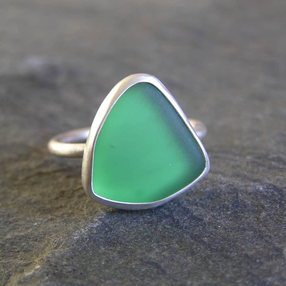 Green Sea glass Ring Handmade in Recycled Sterling Silver - handmade by Hazel