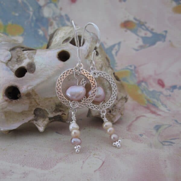 Sterling Silver Celtic Circle Earrings with Pearls by Indigo Berry