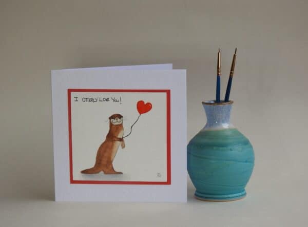 Valentines Card - I Otterly Love You - handmade by Karen Lambie Artist