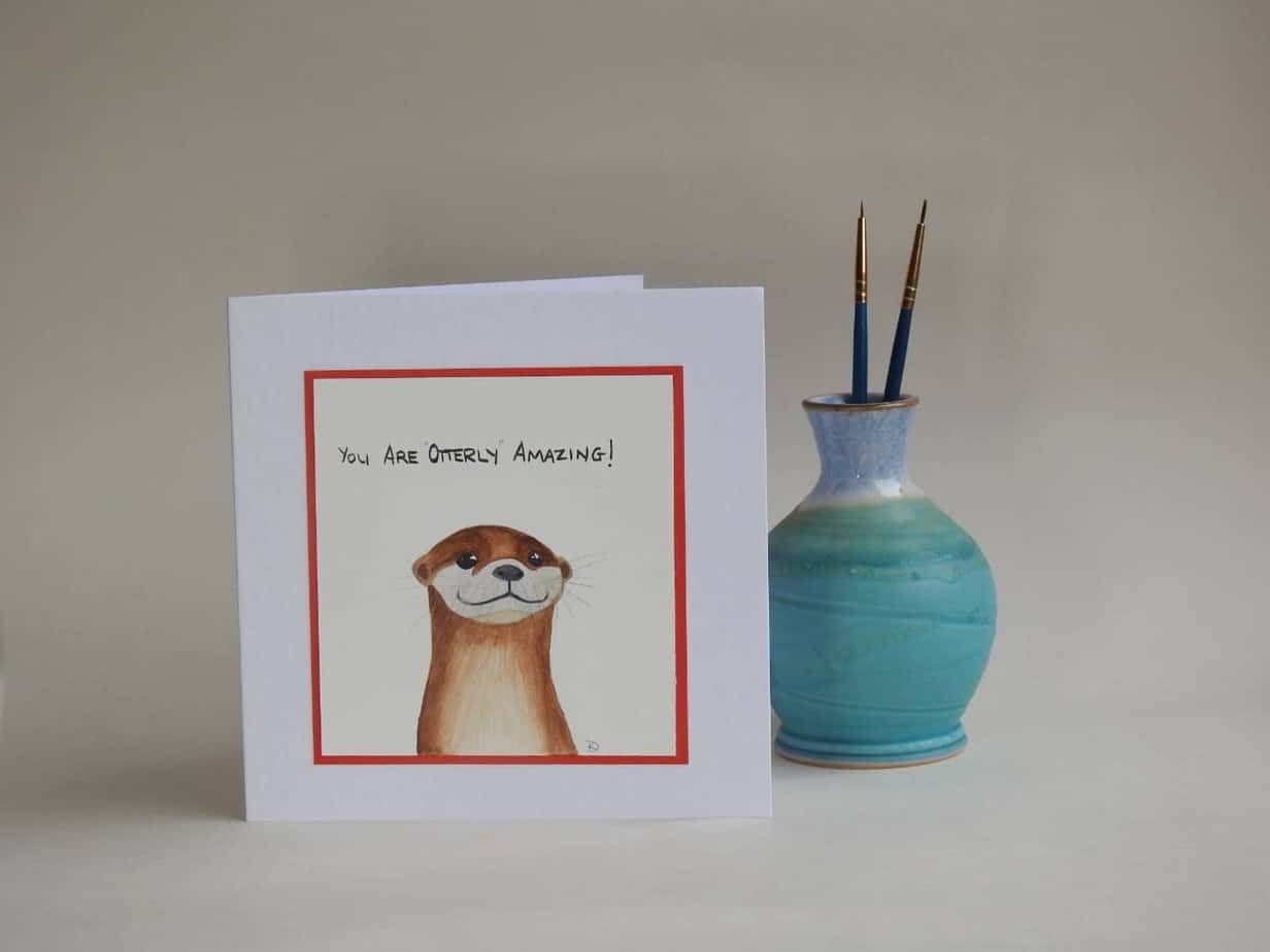 Valentines Card - You Are Otterly Amazing - handmade by Karen Lambie Artist