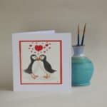 Valentines Card – Puffin Pair with hearts