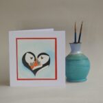 Valentines Card – Puffin Pair in heart shape