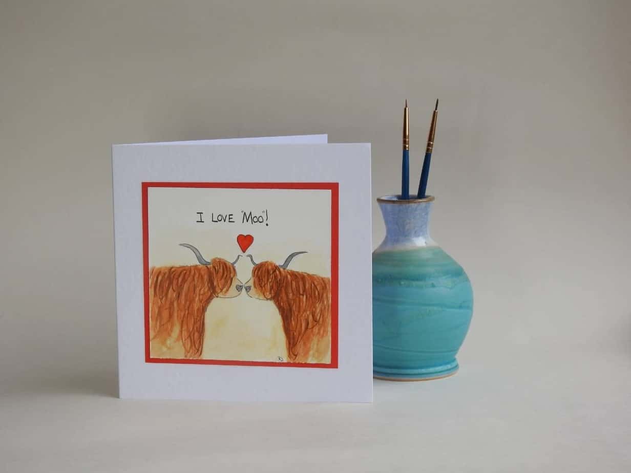 Valentines Card - I Love Moo - handmade by Karen Lambie Artist