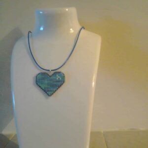Tropical Ocean Cross Stitched Heart Necklace - Image 2