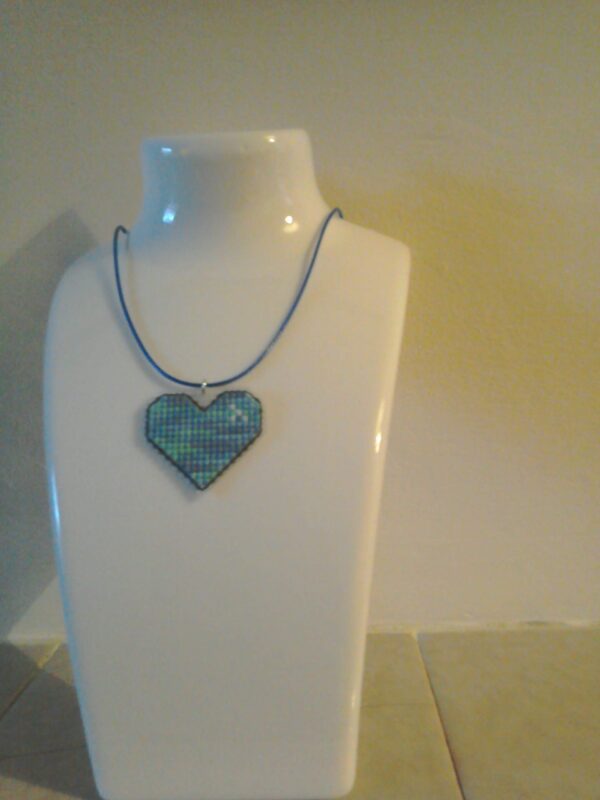 Tropical Ocean Cross Stitched Heart Necklace