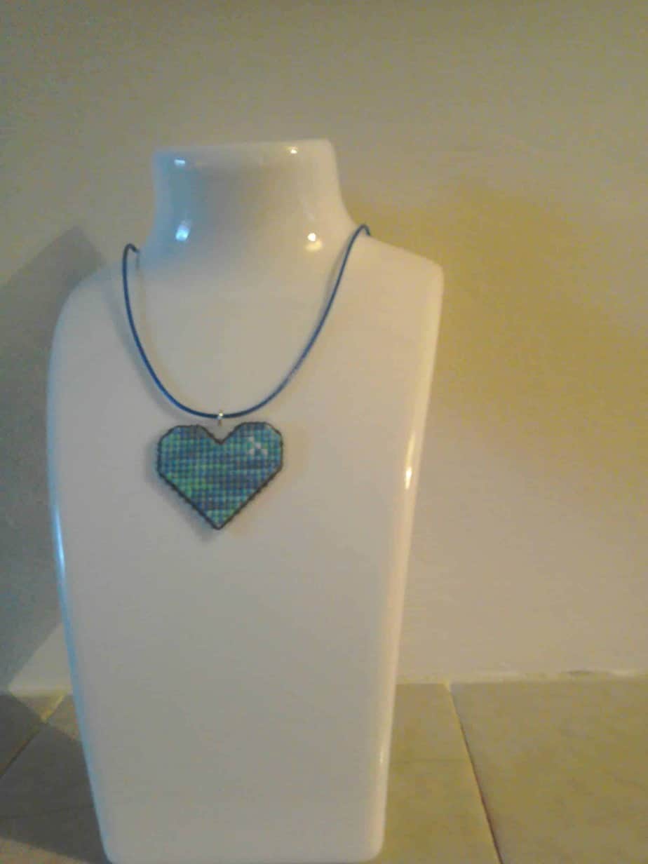 Tropical Ocean Cross Stitched Heart Necklace - Image 2
