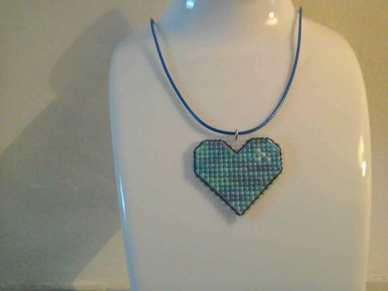 Tropical Ocean Cross Stitched Heart Necklace