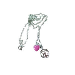 Pink Heart & Button Charm Necklace