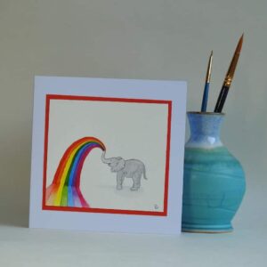 Greeting Card - Rainbow Elephant - handmade by Karen Lambie Artist