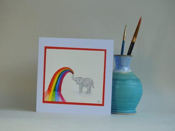 Greeting Card - Rainbow Elephant - handmade by Karen Lambie Artist