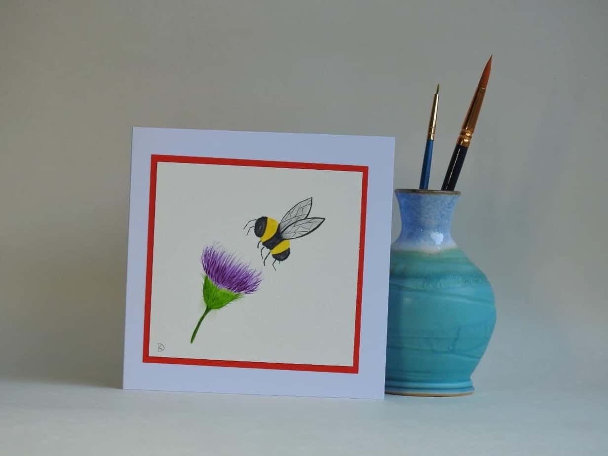 Card - Thistle & Bee - handmade by Karen Lambie Artist