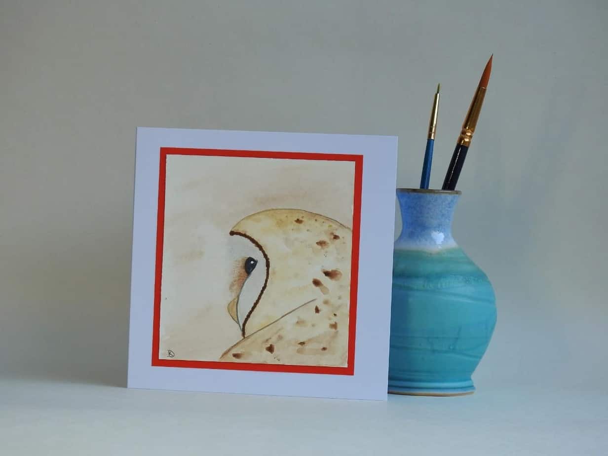Original Watercolour Greetings Card - Barn Owl - Image 1