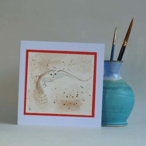 Original Watercolour Greetings Card - Barn Owl in flight - Image 1