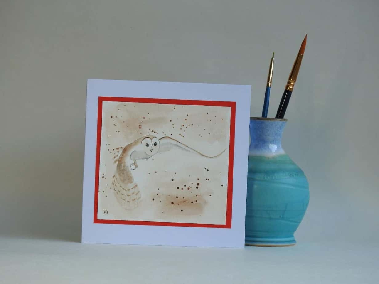 Original Watercolour Greetings Card - Barn Owl in flight - Image 1