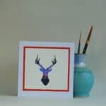 Original Watercolour Greetings Card – Northern Lights Stag