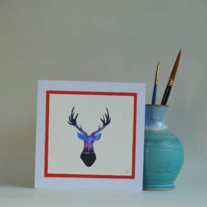 Original Watercolour Greetings Card - Northern Lights Stag - handmade by Karen Lambie Artist