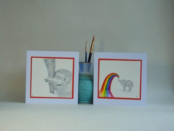 Original Watercolour Greetings Card - Baby Elephant - handmade by Karen Lambie Artist (view 2)
