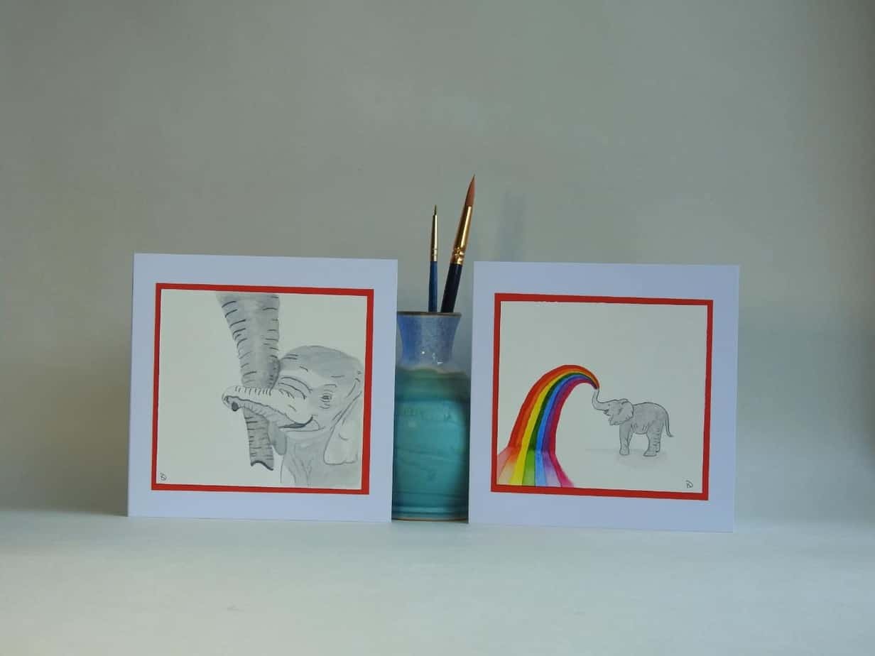 Original Watercolour Greetings Card - Baby Elephant - handmade by Karen Lambie Artist (view 2)