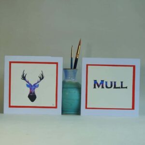 Original Watercolour Greetings Card - Northern Lights Stag - handmade by Karen Lambie Artist (view 2)