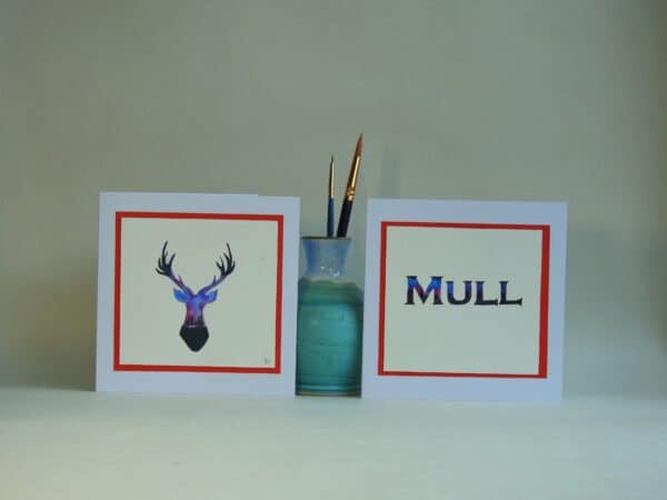 Original Watercolour Greetings Card - Northern Lights Stag - handmade by Karen Lambie Artist (view 2)