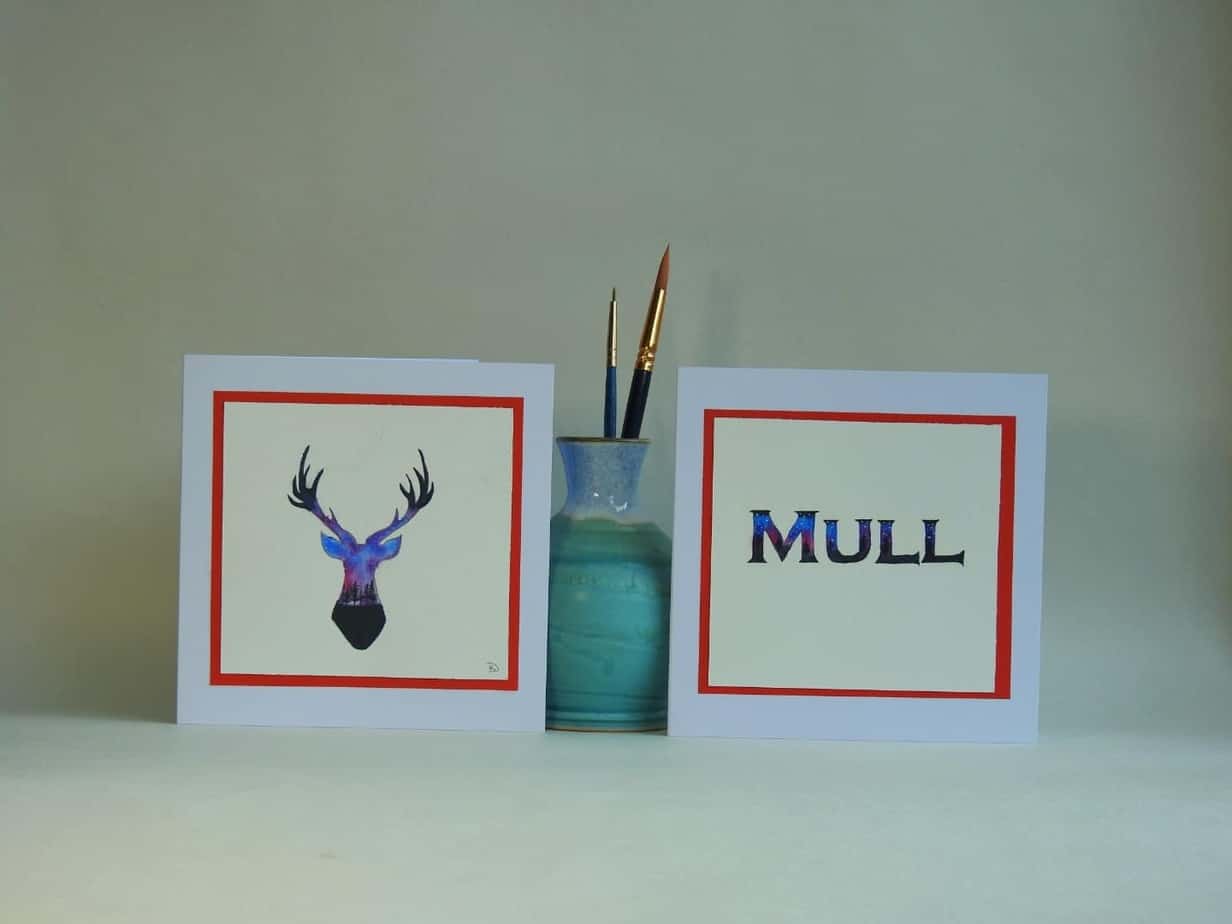 Original Watercolour Greetings Card - Northern Lights Stag - handmade by Karen Lambie Artist (view 2)