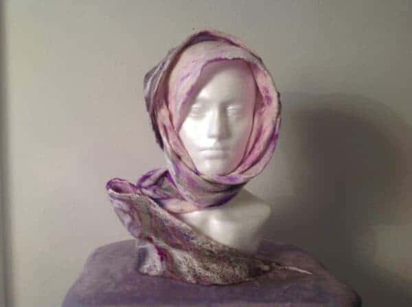 Heathery Hills; Nuno felted scarf - handmade by Driftwood Bute