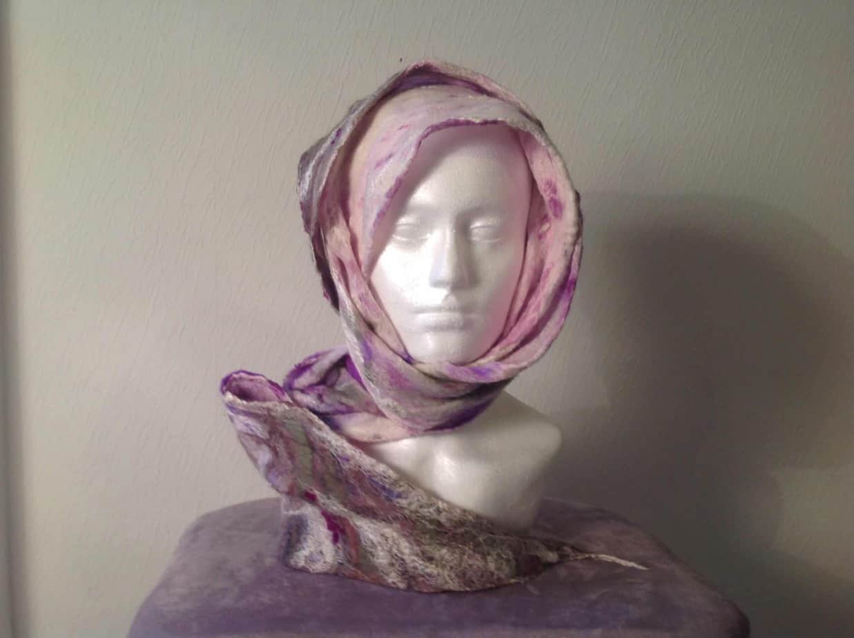 Heathery Hills; Nuno felted scarf - handmade by Driftwood Bute