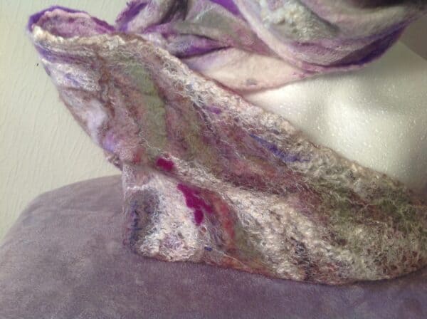 Heathery Hills; Nuno felted scarf - handmade by Driftwood Bute (view 2)