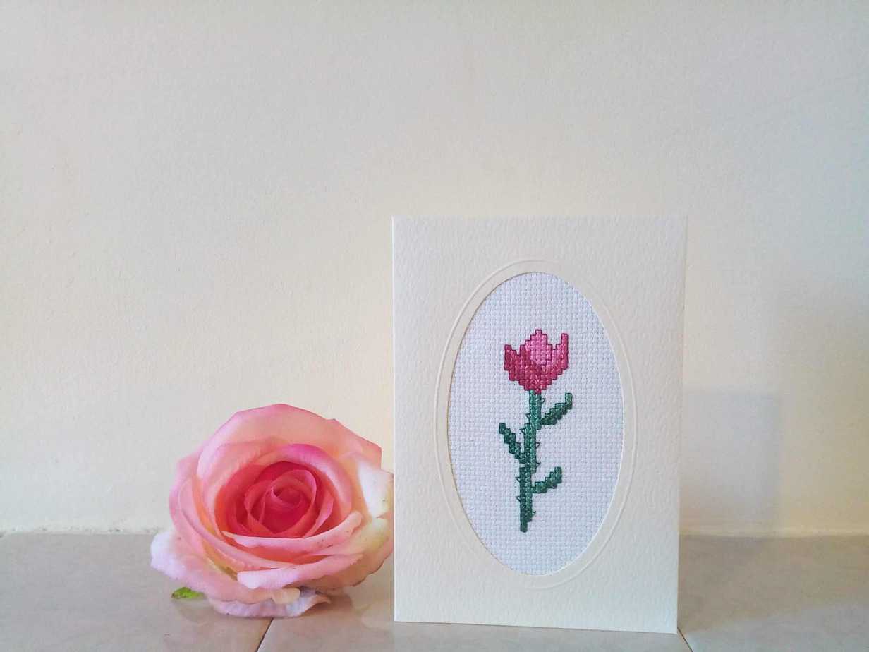 Rose Bud Greetings Card - handmade by Christie Country Crafts