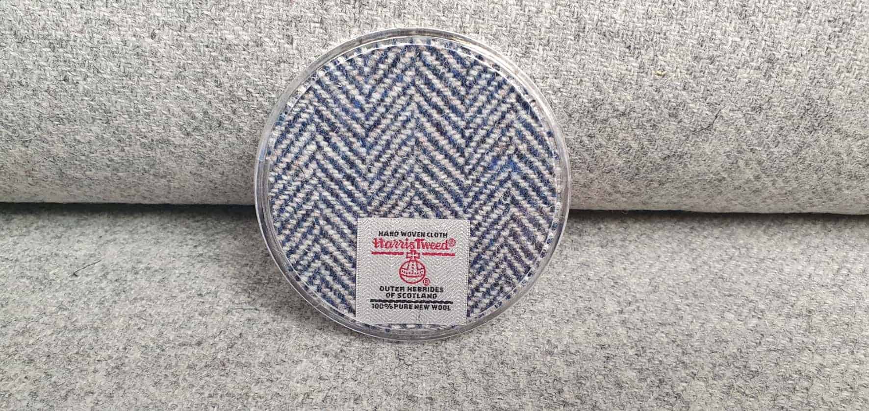 Navy/Cream Herringbone Harris Tweed Coaster - Image 3