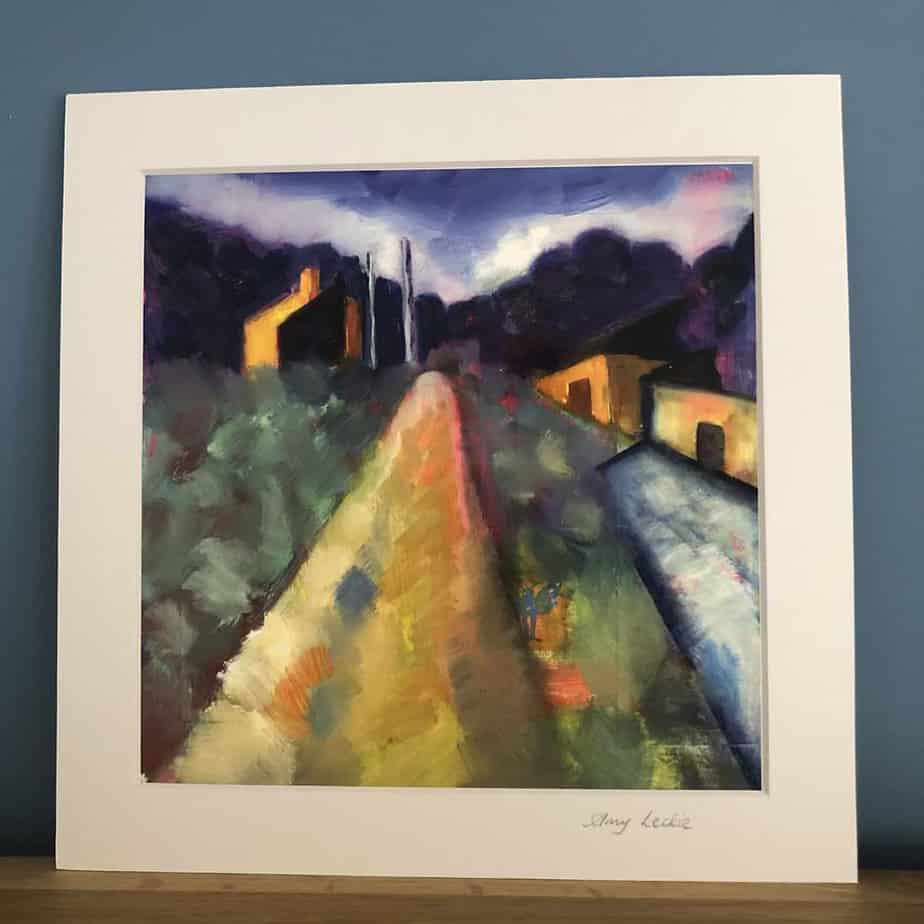 Path to the woods. Mounted print of original oil painting of Kilchattan Bay on Isle of Bute - handmade by Seaholly Studio