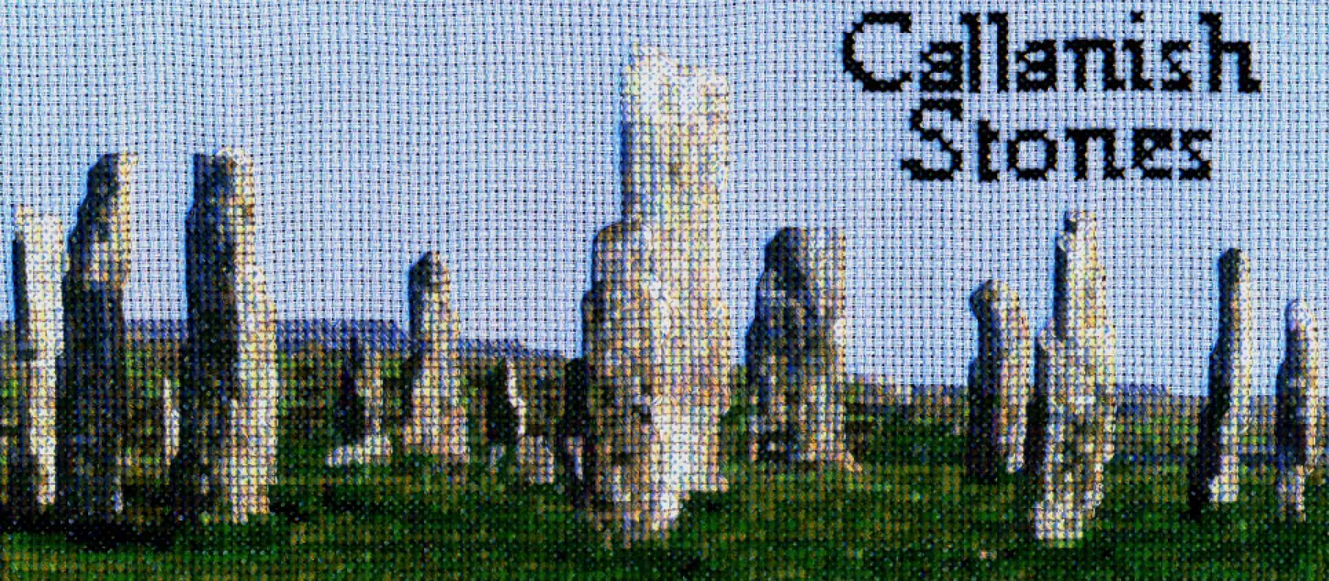 Counted cross stitch kit of the Callanish Stones by Carloway Cross Stitch in the Isle of Lewis