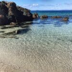 Iona square photo tile. Sand sea and rock, Iona