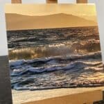 Iona square photo tile. Sunrise in the waves , Iona