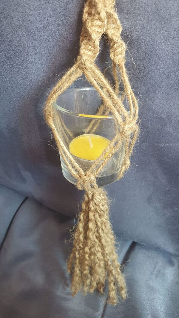 Macrame tealight holder - handmade by mac-RUM-e (view 3)