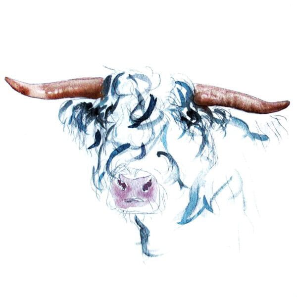 Blue Highland Bull Print - handmade by Ian Williams Artist