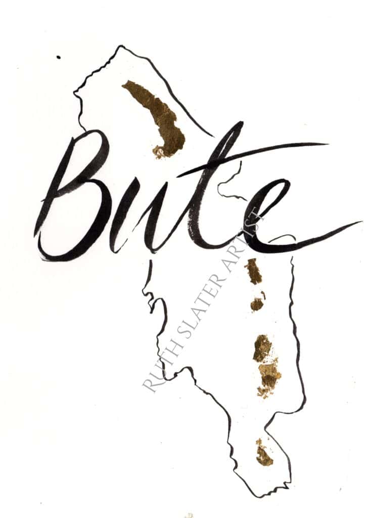 Original Isle of Bute Map with Gold Leaf - handmade by Ruth Slater Artist