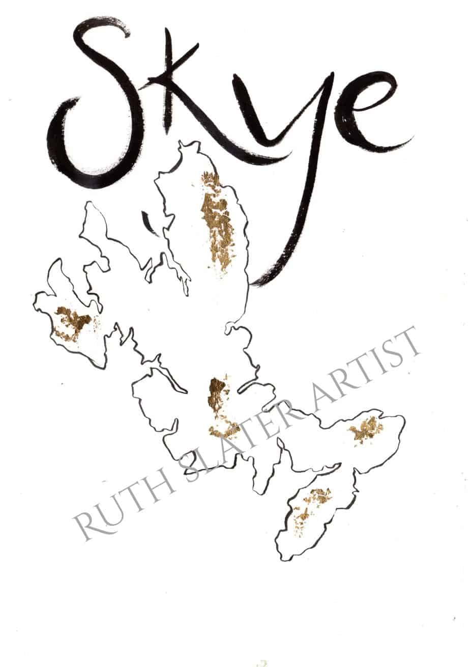 Isle of Skye embellished with gold leaf - handmade by Ruth Slater Artist