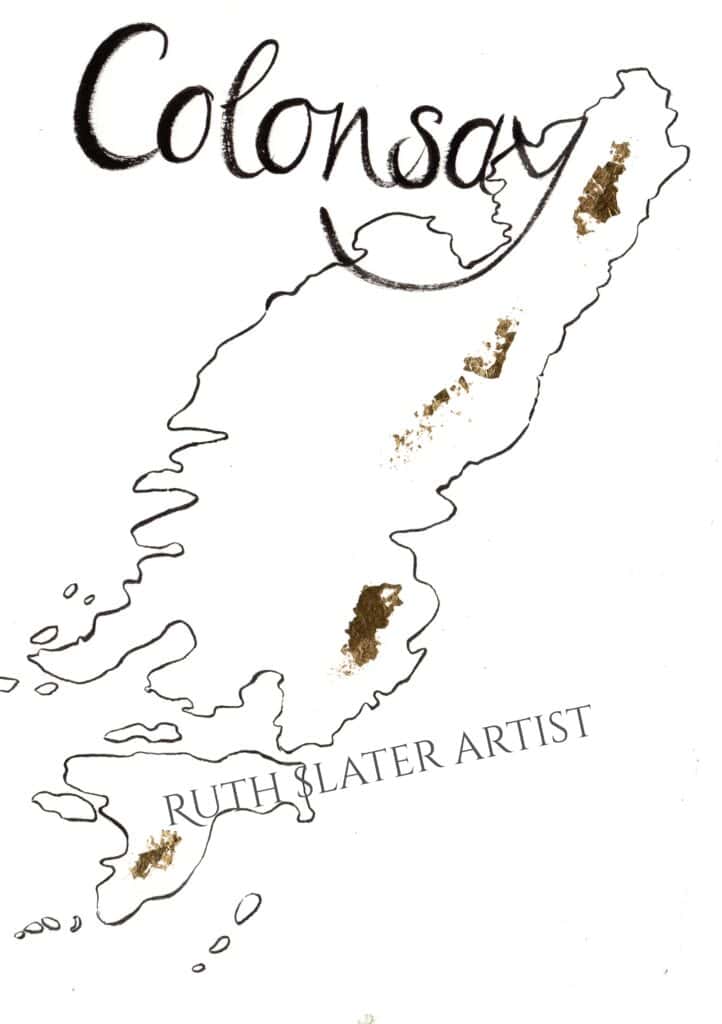 Isle of Colonsay Original with Gold Leaf - handmade by Ruth Slater Artist