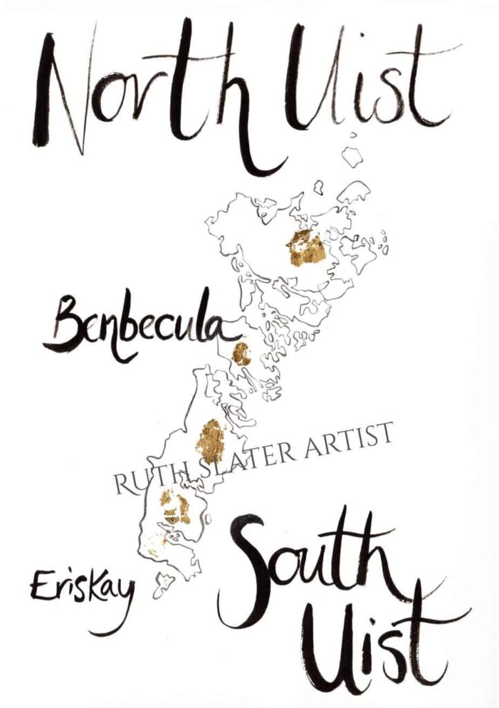 Uist Map Original with Gold Leaf - handmade by Ruth Slater Artist