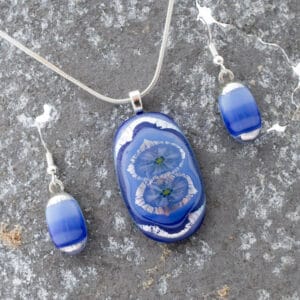 Dichroic fused glass pendant and earring set - Image 1