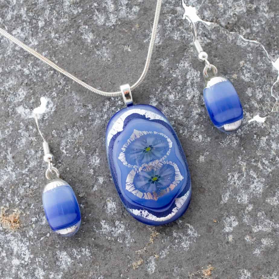 Dichroic fused glass pendant and earring set - Image 1