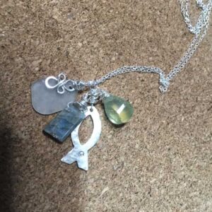 Green sea glass Celtic cluster necklace - handmade by Designs on Benbecula (view 2)