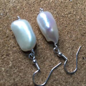 AAA, Biwa creamy white pearl silver earrings - handmade by Designs on Benbecula (view 2)
