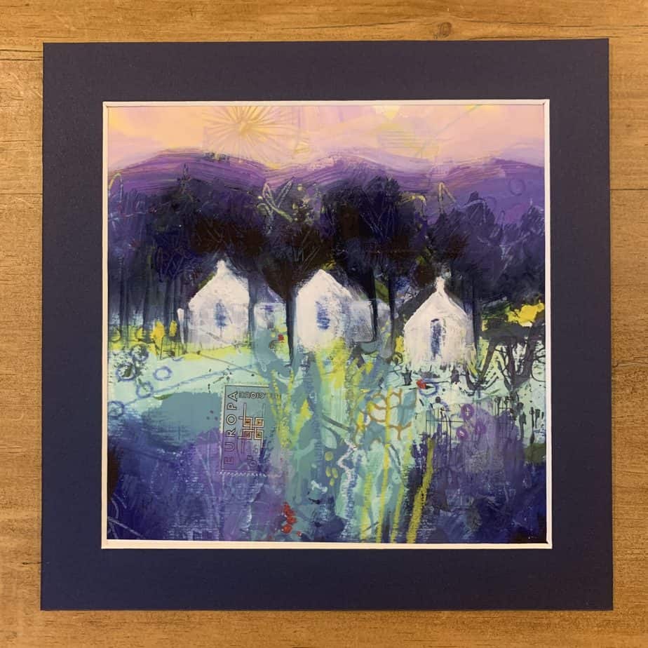 Three Cottages Mounted Print - handmade by Seaholly Studio (view 3)